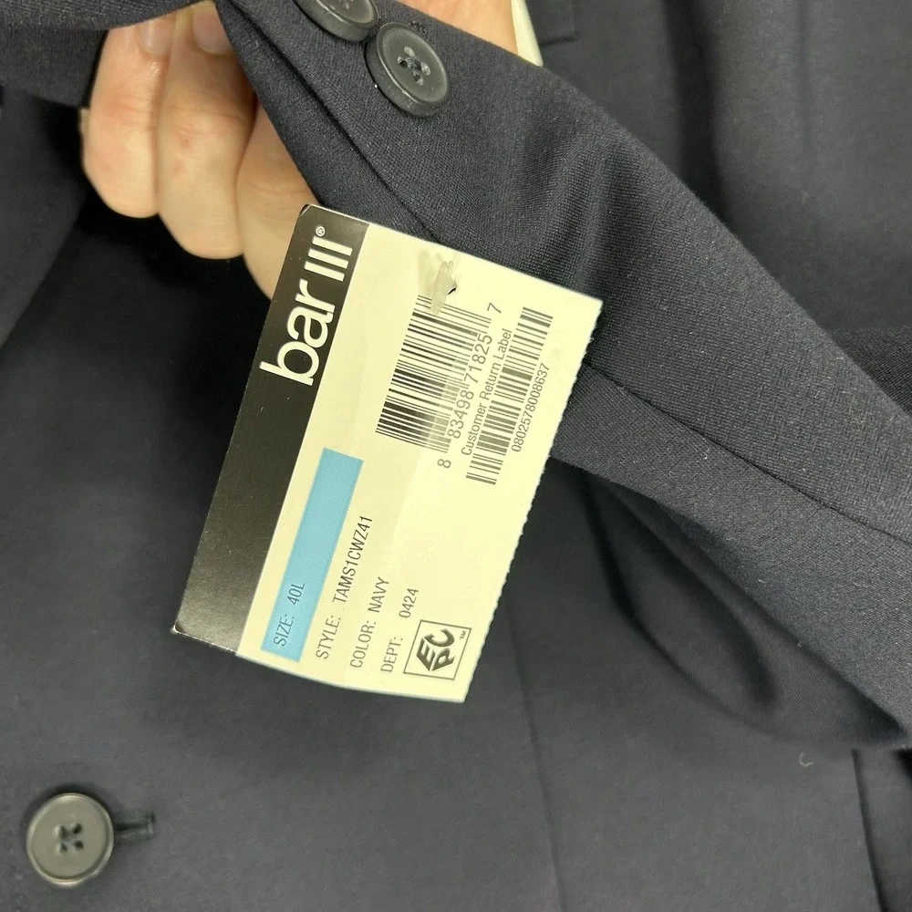 Bar III Sport Coat Mens 40L Navy Blue Slim Fit Knit Stretch Two-Button MSRP $295 - Picture 7 of 16